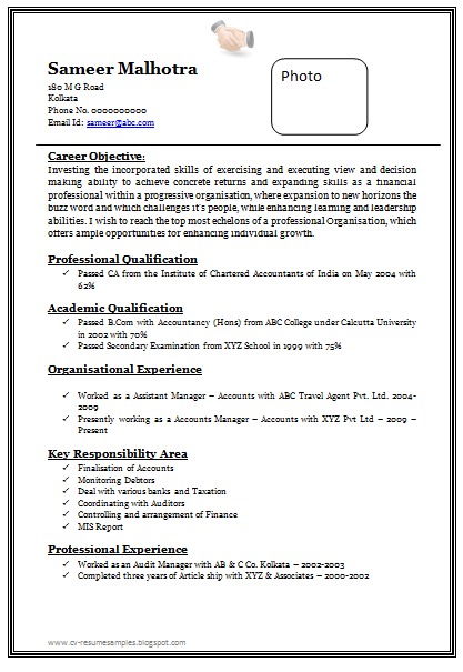 Good resume format for experienced